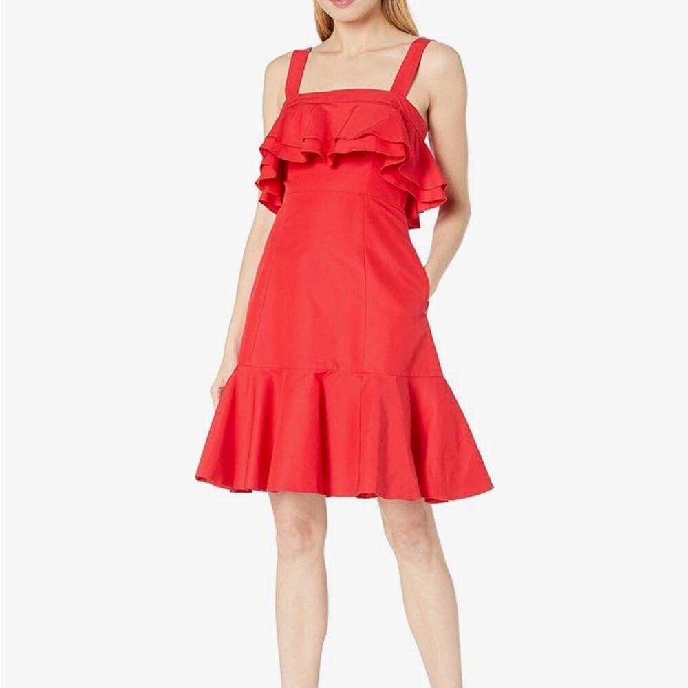 Jill Jill Stuart Red Ruffle Cocktail Dress Silk Blend Date Night Women’s Size 4